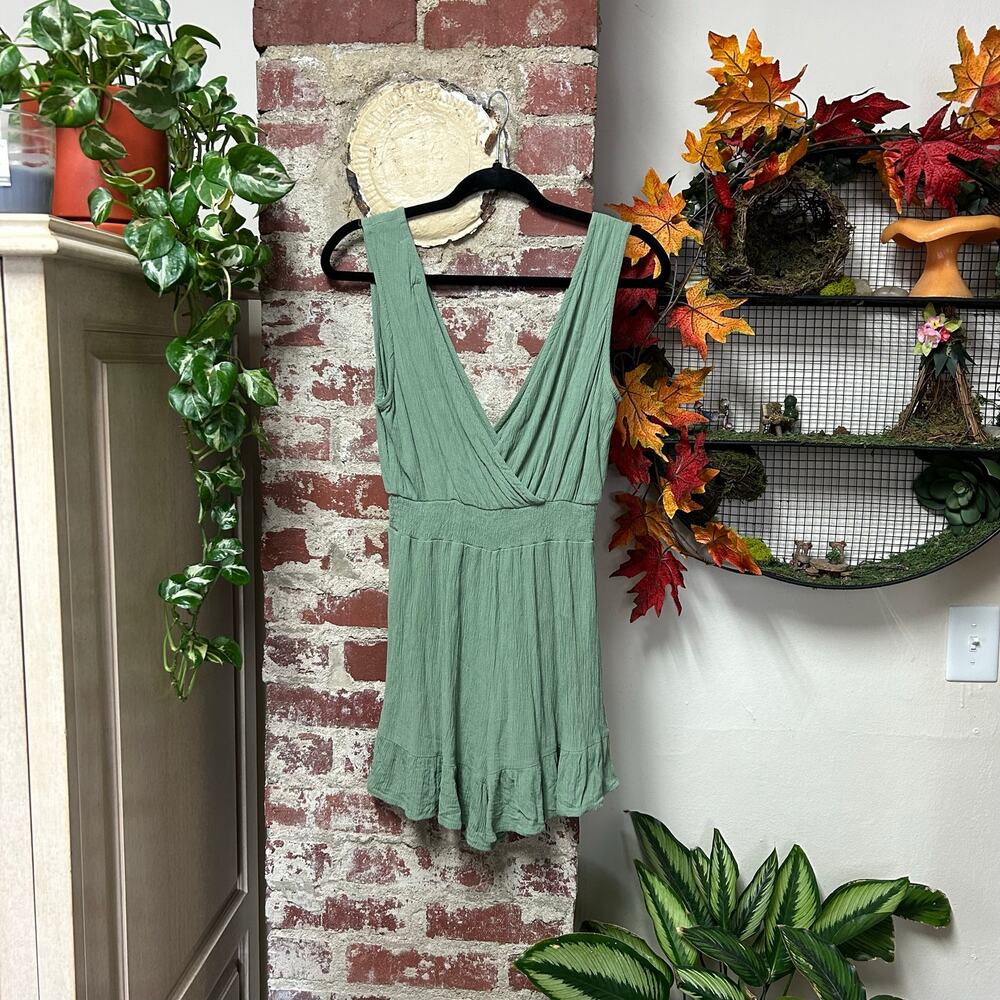 Rewind Sage Green Ruffle Romper Small - Picture 2 of 5